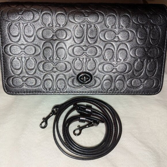 Coach Dinky Bag, Metallic Graphite Signature Leather EUC - Picture 1 of 16
